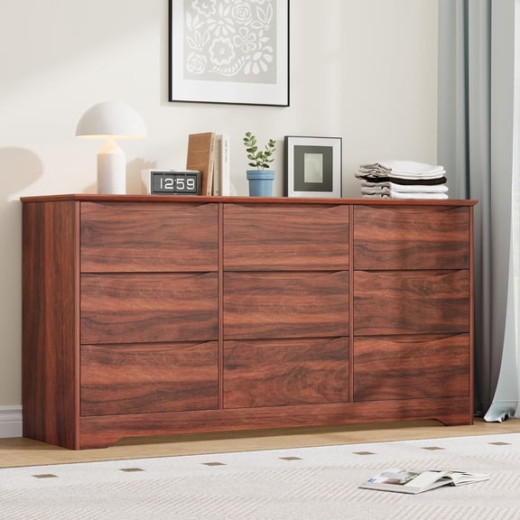 Roromall Wooden Dresser with 9 Drawers, Modern Closet with Deep Storage, Large Chest of Drawers with Wide Top, Long Storage Dresser for Bedroom, Living Room, Hallway