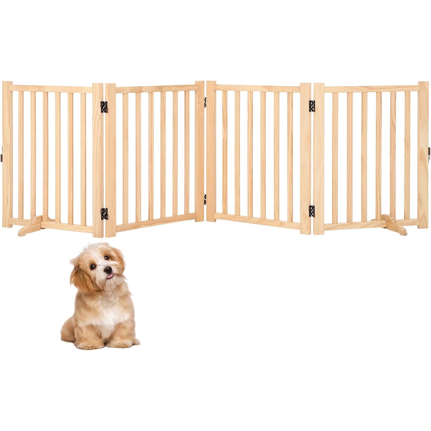 Roromall Wooden Freestanding Dog Gate, Foldable Pet Gate with Support Feet, Indoor Dog Fence for House, Doorways, Stairs, Expandable Pet Fence -4 Panel, 24"H