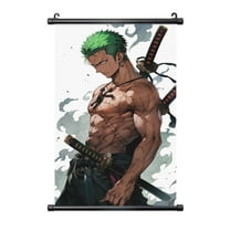 Roronoa Zoro Hanging Poster, Black Plastic Shaft Wall Hanging Posters Scroll Hanger, Canvas Artwork Wall Art Painting Decor for Living Room Bedroom Office 16"X24"