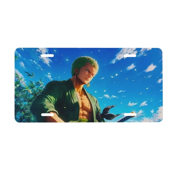 Roronoa Zoro License Plate, Car Front License Plates With 4 Holes, Metal Car Plate,Aluminum Novelty License Plate, 6 * 12 Inches
