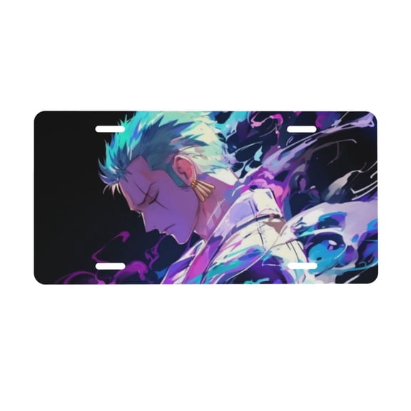 Roronoa Zoro License Plate, Car Front License Plates With 4 Holes, Metal Car Plate,Aluminum Novelty License Plate, 6 * 12 Inches