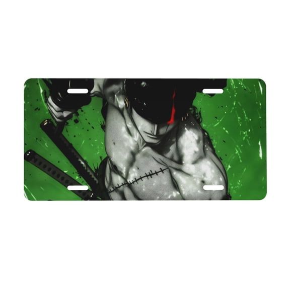 Roronoa Zoro License Plate, Car Front License Plates With 4 Holes, Metal Car Plate,Aluminum Novelty License Plate, 6 * 12 Inches