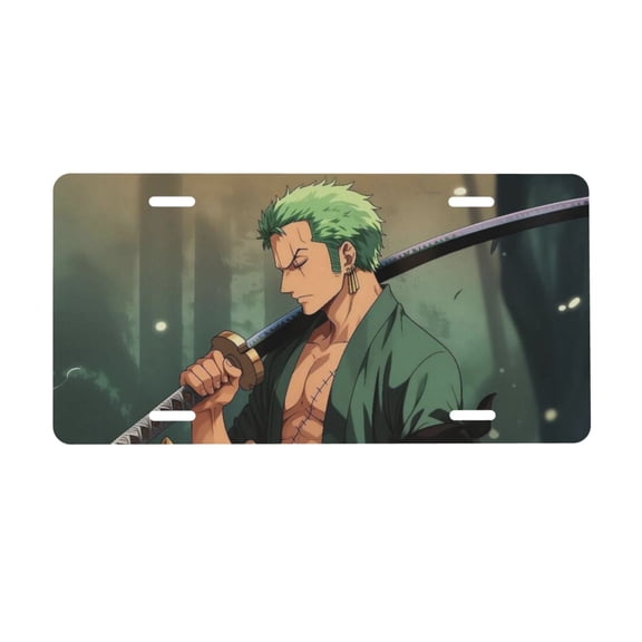 Roronoa Zoro License Plate, Car Front License Plates With 4 Holes, Metal Car Plate,Aluminum Novelty License Plate, 6 * 12 Inches