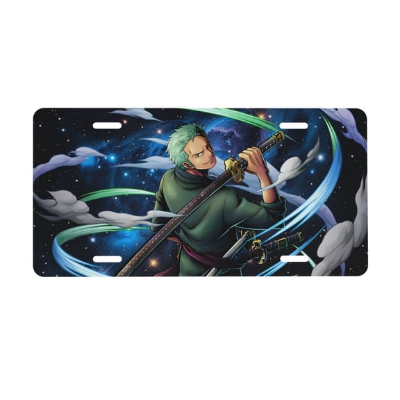 Roronoa Zoro License Plate, Car Front License Plates With 4 Holes, Metal Car Plate,Aluminum Novelty License Plate, 6 * 12 Inches