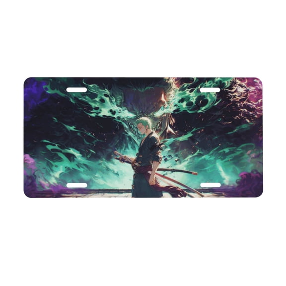 Roronoa Zoro License Plate, Car Front License Plates With 4 Holes, Metal Car Plate,Aluminum Novelty License Plate, 6 * 12 Inches