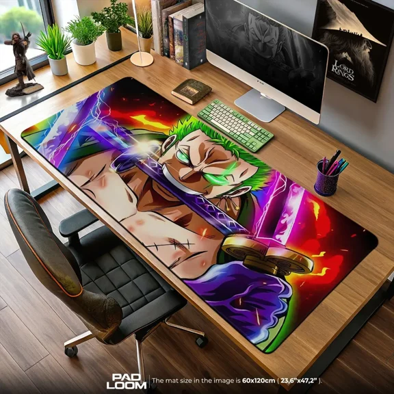 Roronoa Zoro Mouse Pad, Demon Aura Anime Gaming Desk Mat, Sword Warrior Artwork, Large Computer Desk Pad