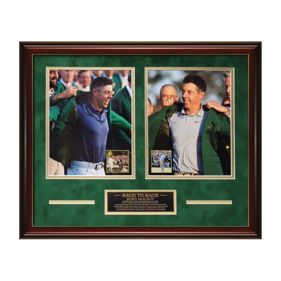 Rory Mcilroy Unsigned Back To Back Masters Collage Framed To 16x20