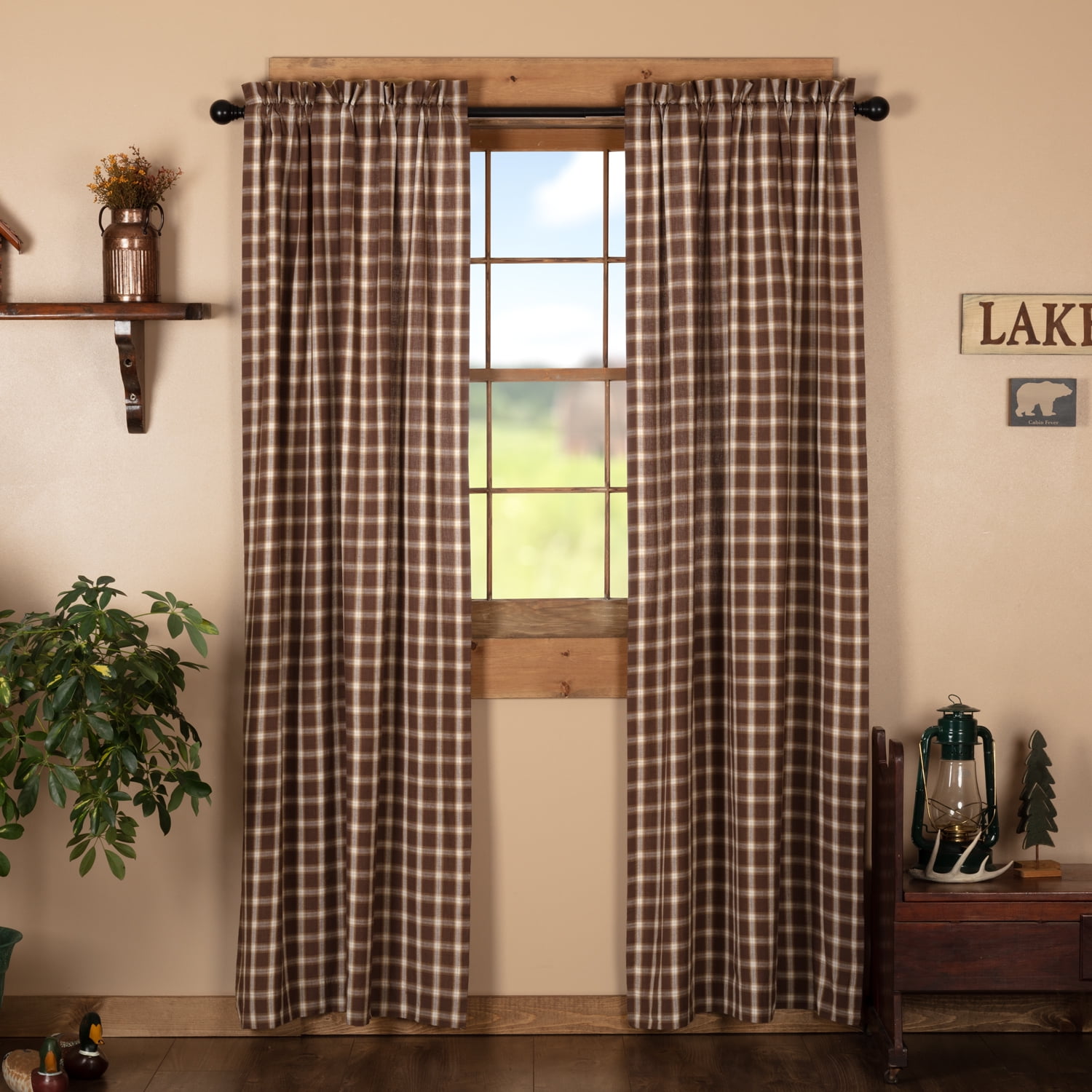 Rory 84'' Light-Filtering White Cotton Plaid Window Panels