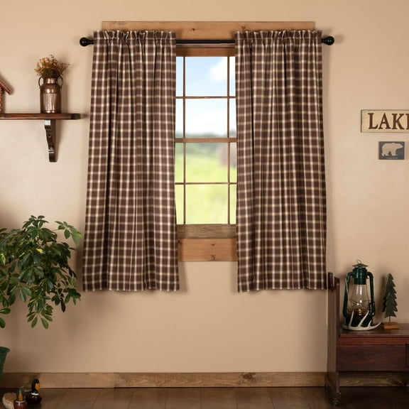 VHC Brands Rustic & Lodge Farmhouse Window Rory Short Curtain Panel Pair, 63x36, Chocolate Brown