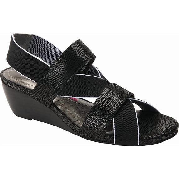 Ros Hommerson Womens Wynona Strappy Wedge Sandal,Black Leather,US