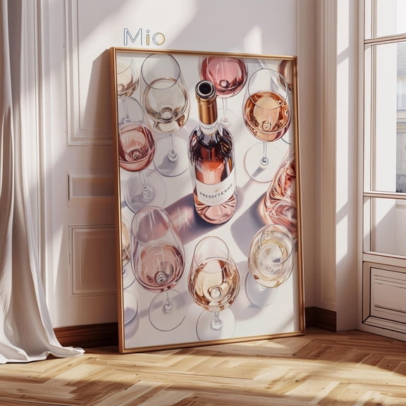 Rosé Wine Art Poster, Elegant Bar Cart Decor Home Decor, 8x12 UNFRAMED