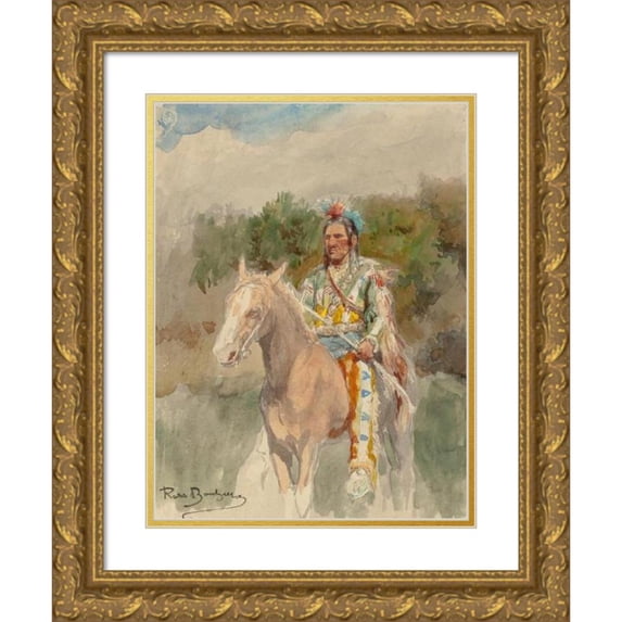 Rosa Bonheur 12x14 Gold Ornate Wood Frame and Double Matted Museum Art Print Titled - Indian on Horseback (circa 1889)