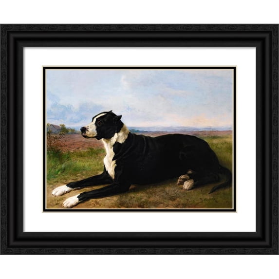 Rosa Bonheur 14x11 Black Ornate Wood Framed Double Matted Museum Art Print Titled: Portrait Of a Mastiff-Labrador in a Landscape
