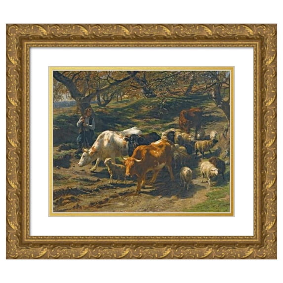 Rosa Bonheur 14x12 Gold Ornate Wood Frame and Double Matted Museum Art Print Titled - A Shepherd with His Herd (1852)