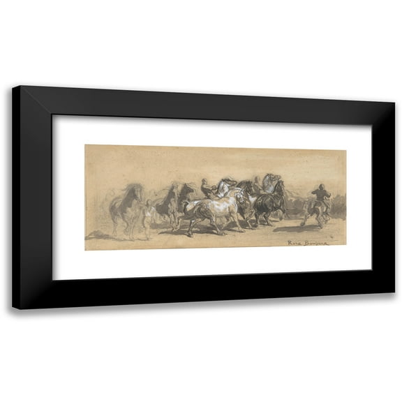 Rosa Bonheur 14x8 Black Modern Framed Museum Art Print Titled - Study for ‘The Horse Fair’ (19th Century)