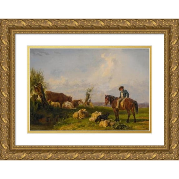 Rosa Bonheur 18x13 Gold Ornate Wood Frame and Double Matted Museum Art Print Titled - In the Meadow