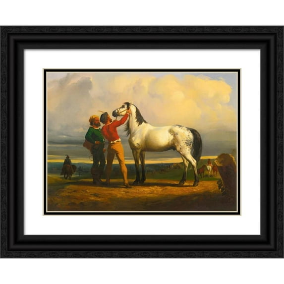Rosa Bonheur 18x14 Black Ornate Wood Framed Double Matted Museum Art Print Titled - The Grey Horse (At the Horse Fair)