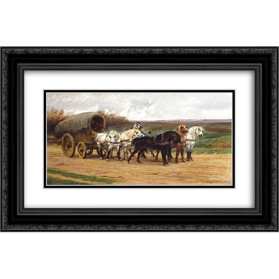 Rosa Bonheur 2x Matted 24x18 Black Ornate Framed Art Print 'A Waggon and a Team of Horses '