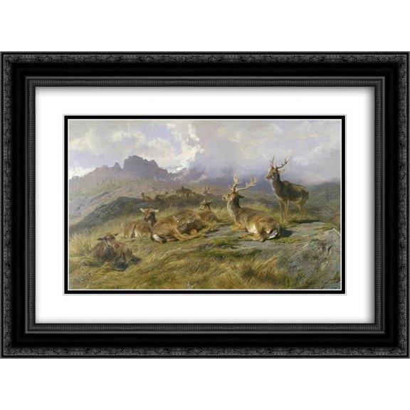 Rosa Bonheur 2x Matted 24x20 Black Ornate Framed Art Print 'Landscape with Deer'
