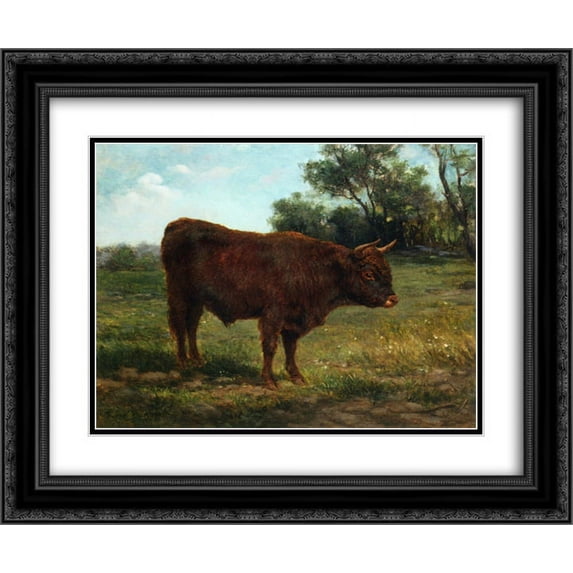 Rosa Bonheur 2x Matted 24x20 Black Ornate Framed Art Print 'Longhorn Bull in a Landscape '