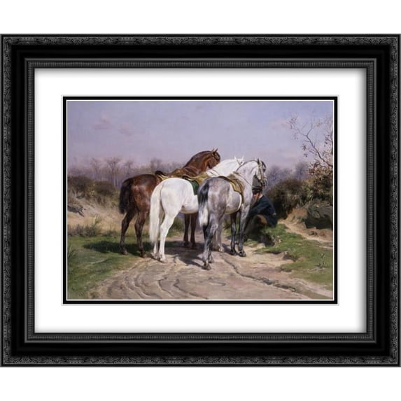 Rosa Bonheur 2x Matted 24x20 Black Ornate Framed Art Print 'Relay Hunting '