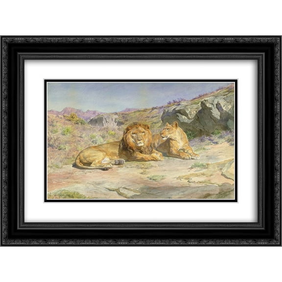 Rosa Bonheur 2x Matted 24x20 Black Ornate Framed Art Print 'Royalty at Home '