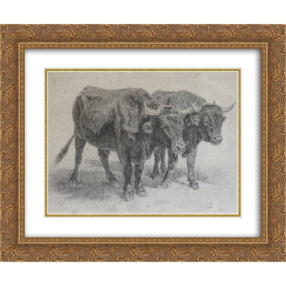 Rosa Bonheur 2x Matted 24x20 Gold Ornate Framed Art Print 'Boeufs du Cantal'