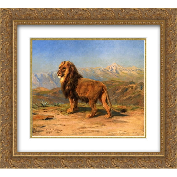 Rosa Bonheur 2x Matted 24x20 Gold Ornate Framed Art Print 'Lion in a Mountainous Landscape '