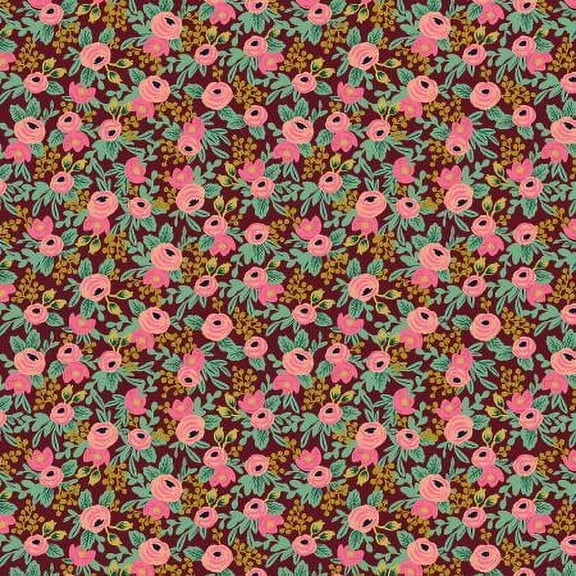 Rosa Burgendy Metallic cotton- Rifle Paper Co Garden Party Sold by the Quarter Yard
