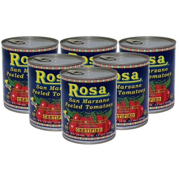 Rosa Certified San Marzano Italian Peeled Tomatoes with Basil, 28 oz Can (Pack of 6)