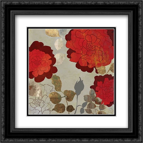 Rosa I 2x Matted 20x20 Black Ornate Framed Art Print by PI Studio