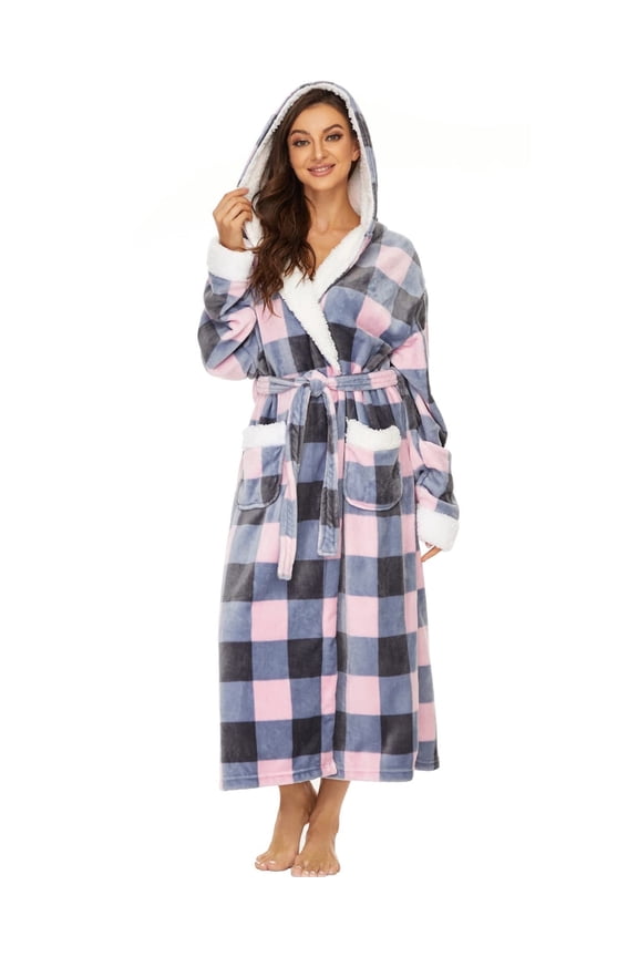 Plush Robes for Women, Fleece Fuzzy Womens Robe Long, Soft Warm Women's Bathrobe with Hood for Bath Spa Shower House