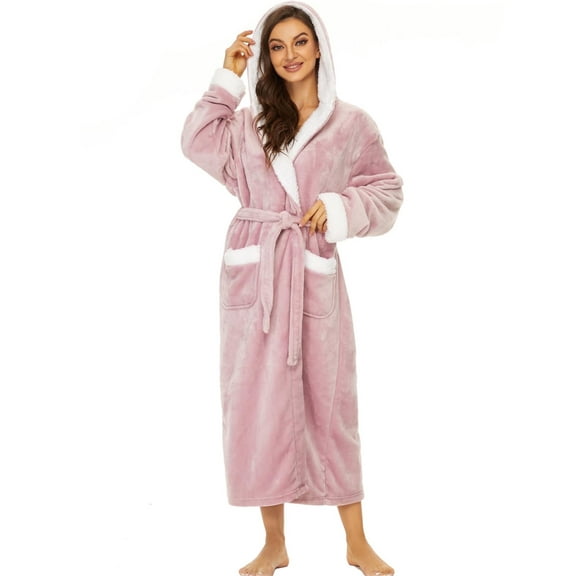 Rosa Junio Plush Robes for Women, Fleece Fuzzy Womens Robe Long, Soft Warm Women's Bathrobe with Hood for Bath Spa Shower House