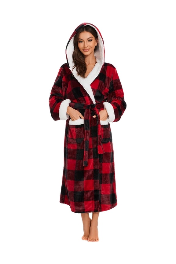 Plush Robes for Women, Fleece Fuzzy Womens Robe Long, Soft Warm Women's Bathrobe with Hood for Bath Spa Shower House