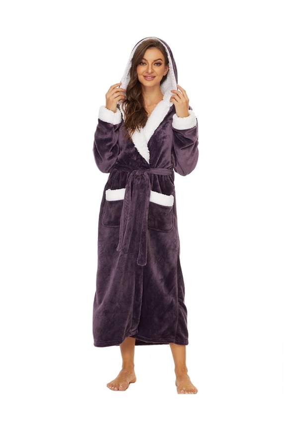 Plush Robes for Women, Fleece Fuzzy Womens Robe Long, Soft Warm Women's Bathrobe with Hood for Bath Spa Shower House