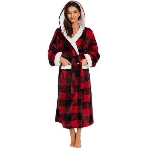 Rosa Junio Plush Robes for Women, Fleece Fuzzy Womens Robe Long, Soft Warm Women's Bathrobe with Hood for Bath Spa Shower House
