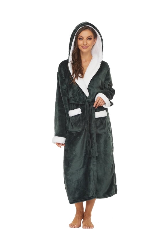 Plush Robes for Women, Fleece Fuzzy Womens Robe Long, Soft Warm Women's Bathrobe with Hood for Bath Spa Shower House