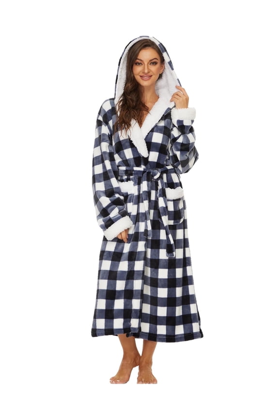 Plush Robes for Women, Fleece Fuzzy Womens Robe Long, Soft Warm Women's Bathrobe with Hood for Bath Spa Shower House