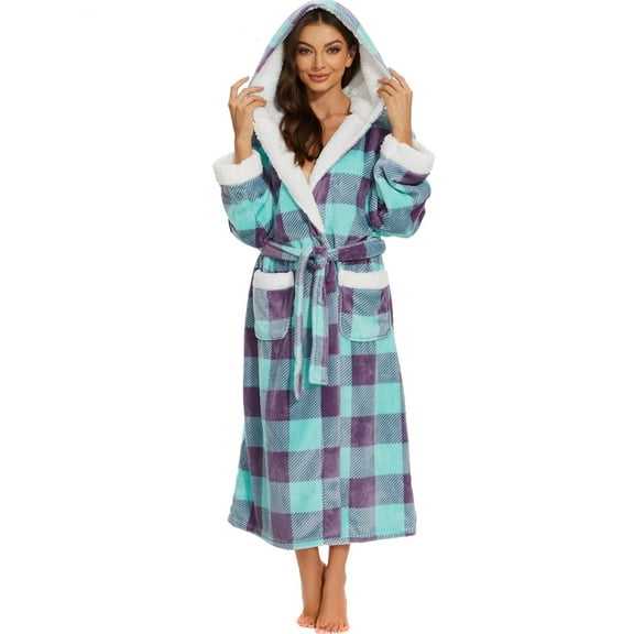 Rosa Junio Plush Robes for Women, Fleece Fuzzy Womens Robe Long, Soft Warm Women's Bathrobe with Hood for Bath Spa Shower House