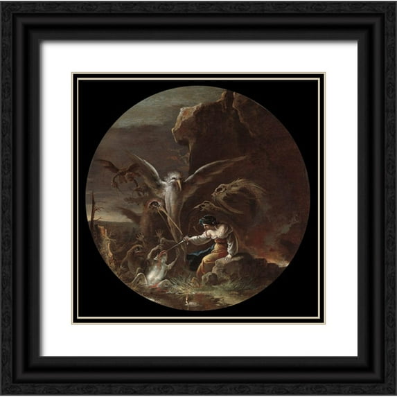 Rosa, Salvator 12x12 Black Ornate Wood Framed with Double Matting Museum Art Print Titled - Scenes of Witchcraft