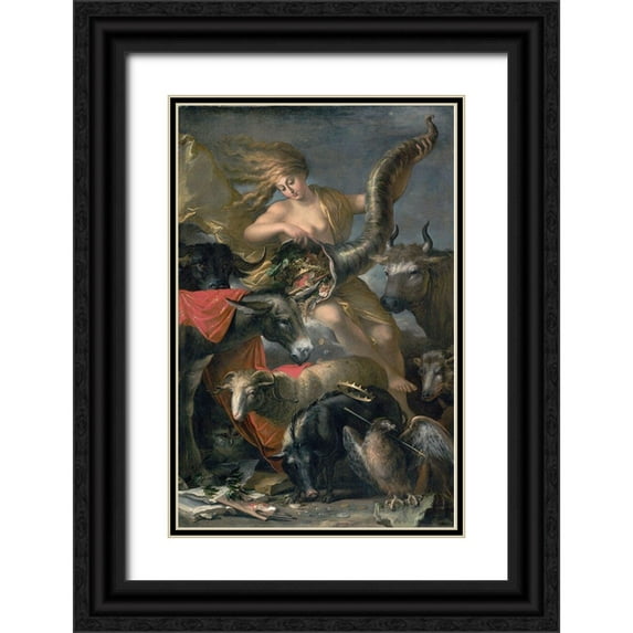 Rosa, Salvator 22x32 Black Ornate Wood Framed with Double Matting Museum Art Print Titled - Allegory of Fortune