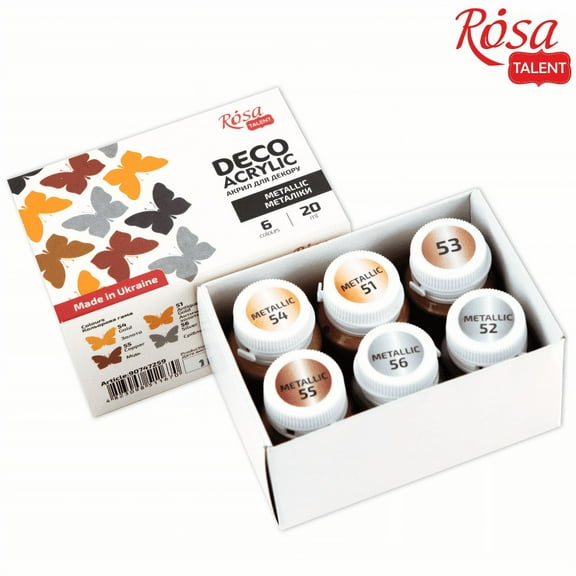 Rosa Start Metallic Decorative Acrylic Paint Set, 6 colors (0.68 oz each)
