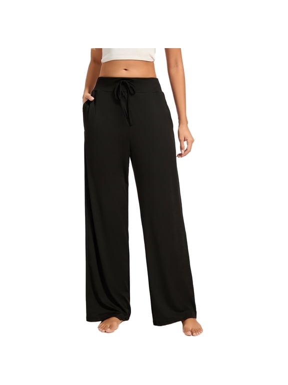Comfy Pajama Pants for Women, Casual Drawstring Palazzo Soft Lounge Pants Stretch Wide Leg Bottoms