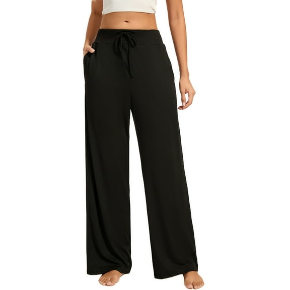 Rosa junio Comfy Pajama Pants for Women, Casual Drawstring Palazzo Soft Lounge Pants Stretch Wide Leg Bottoms