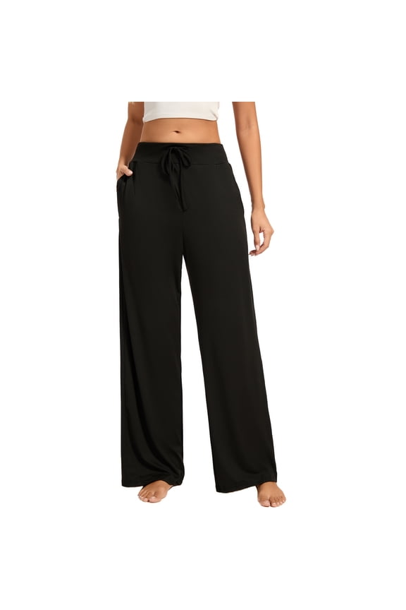Comfy Pajama Pants for Women, Casual Drawstring Palazzo Soft Lounge Pants Stretch Wide Leg Bottoms