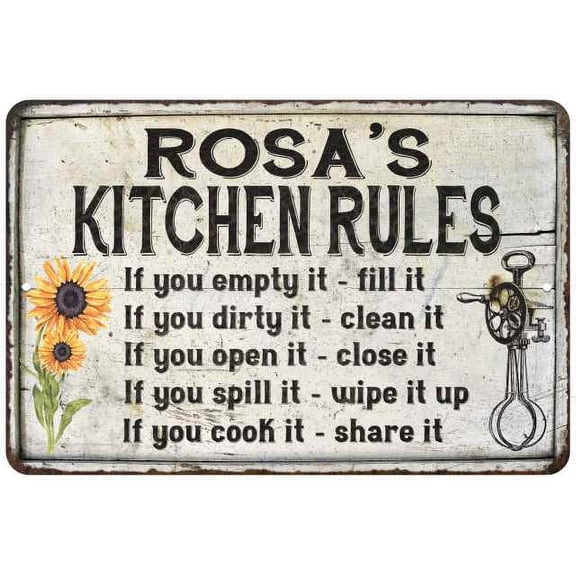 Rosa's Kitchen Rules Chic Sign Vintage Decor 8x12 Metal Sign 108120032115