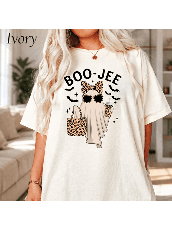 Boo-Jee Ghost Halloween Leopard Iced Coffee Garment-Dyed Tee