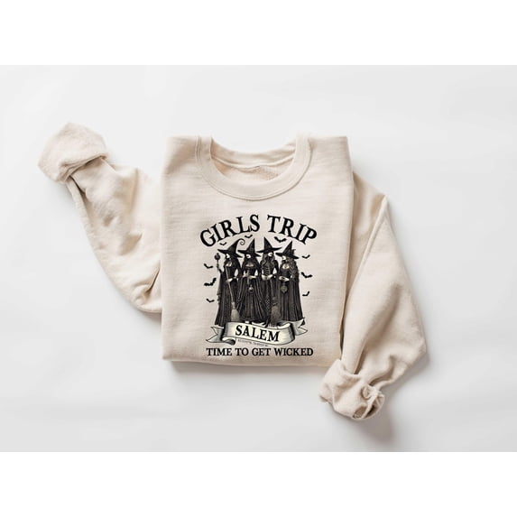 RosaWear Girls Trip Salem Witch Sweatshirt, Vintage Halloween Crewneck