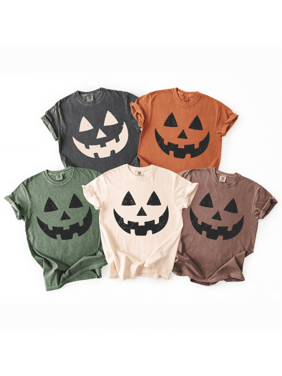 Pumpkin Face Halloween Matching Family Group Garment-Dyed Tee