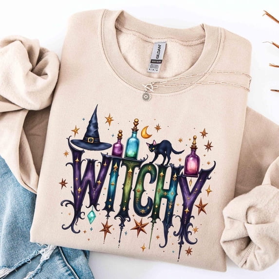 RosaWear Witchy Sweatshirt, Witch Black Cat Potion Halloween Crewneck